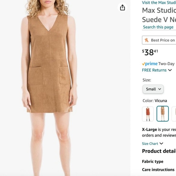 Max Studio V-Neck Suede Mini Dress in Brown - Picture 1 of 7